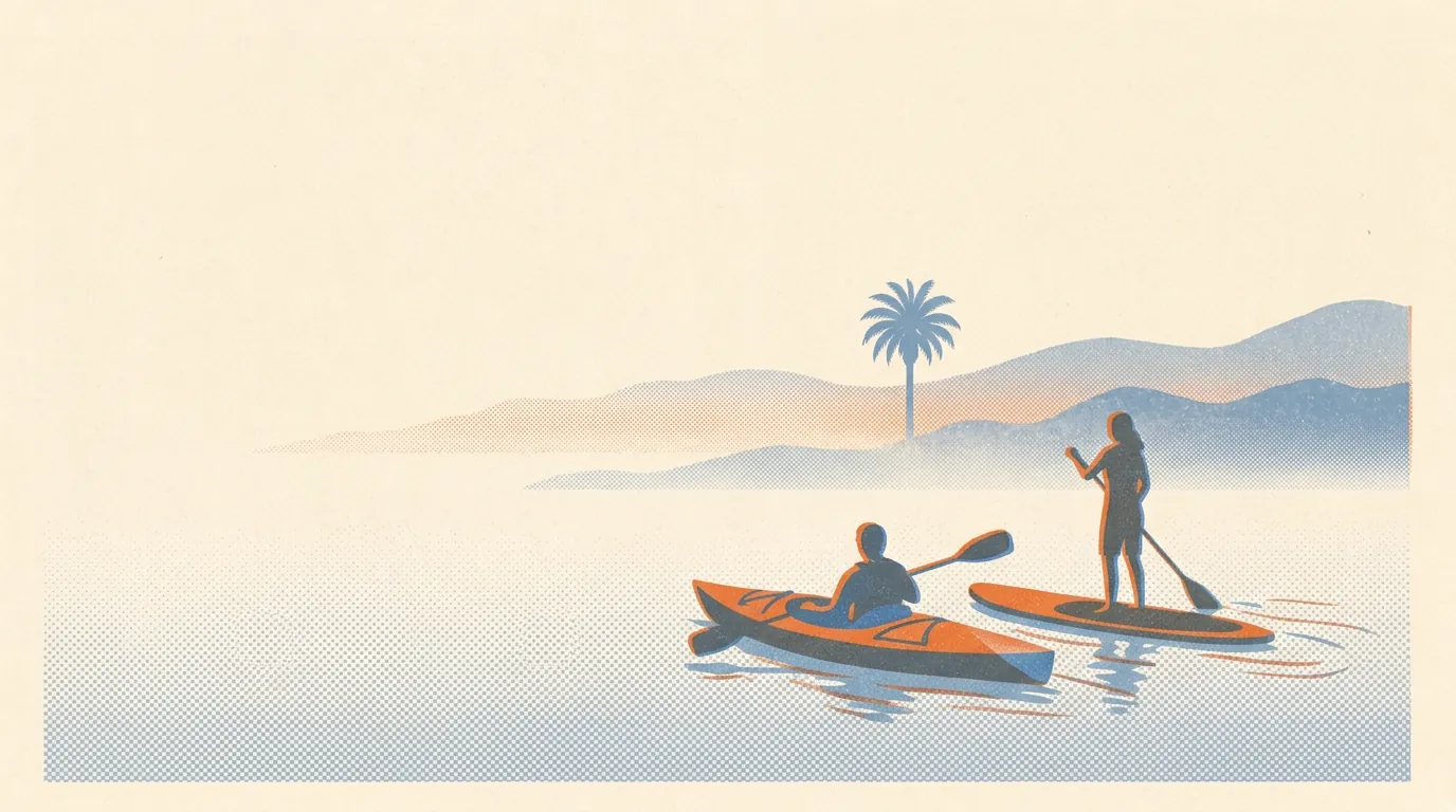 Illustration of kayak and paddle tours in the Bay Area