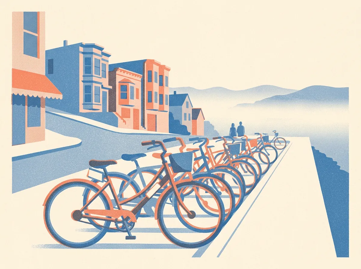 Illustration of bike rentals and tours in San Francisco