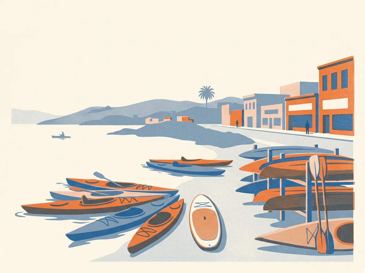 Illustration of kayak and paddle tours in San Francisco