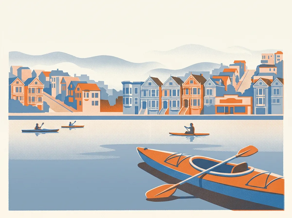 Illustration of kayak and paddle tours in San Francisco