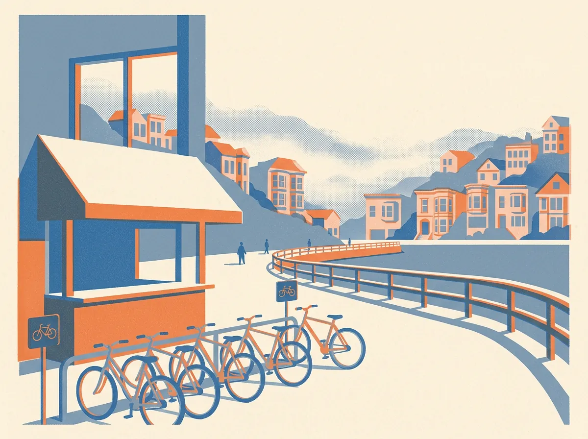 Illustration of bike rentals and tours in San Francisco
