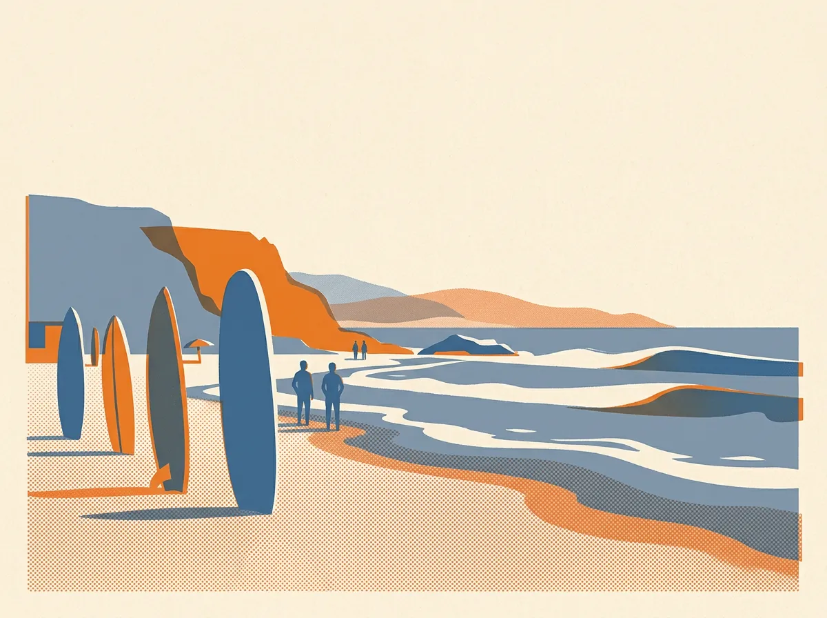 Illustration of surf lessons in Pacifica