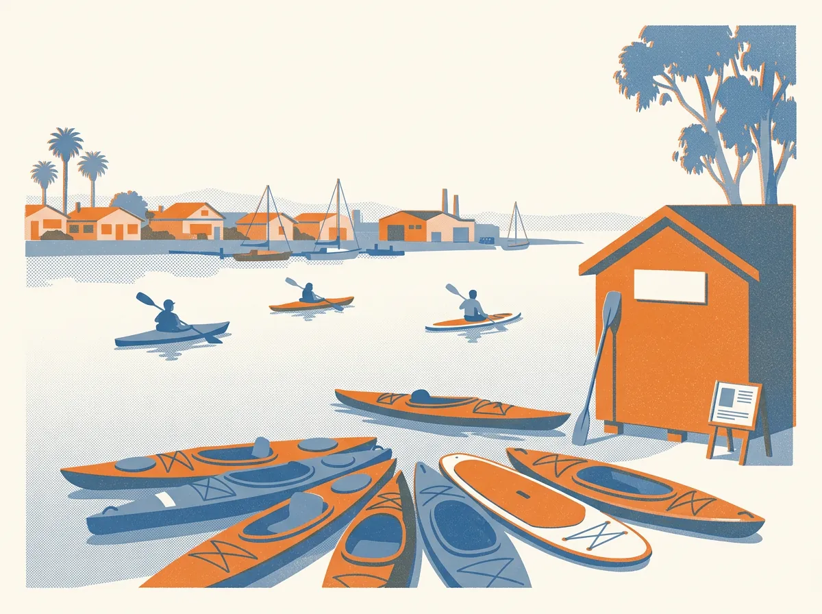 Illustration of kayak and paddle tours in Alameda